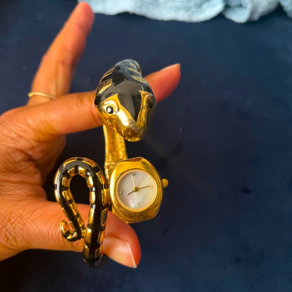 Black and gold snake bracelet hidden watch